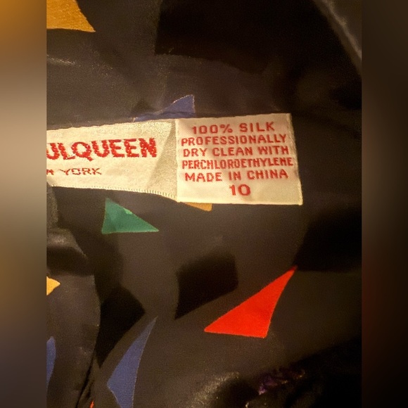 Jack Mulqueen Vintage Abstract Print Silk Dress Size 10 - Picture 3 of 3